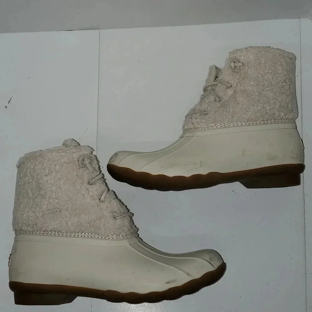 Sperry Cream Saltwater Sherpa Side Zip Women's Size 7